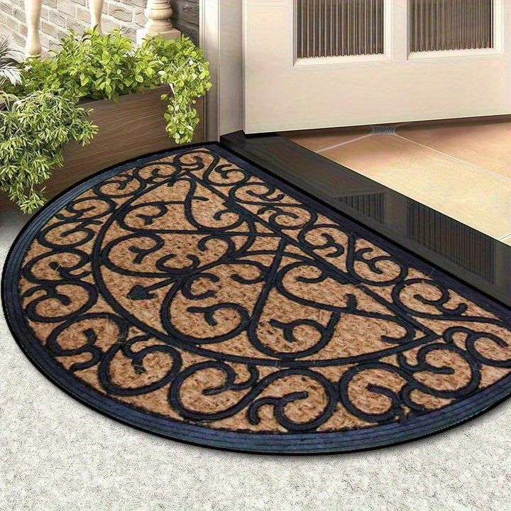 1 pieza, Alfombra Semicircular con Patrón de Rayas Negras y Reverso Polar, Antideslizante, Lavable a Máquina en Fibra de Poliéster, Adecuada para Cocina, Comedor, Pasillo, Baño, Dormitorio, Decoración del Hogar, Uso Todo el Año