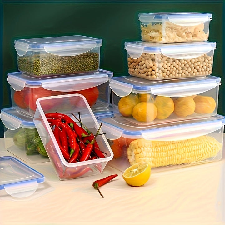 Juego de 8 Piezas con Tapa, Contenedores Transparentes para Almacenamiento de Alimentos Multitamaño para Refrigerador - Caja Rectangular Reforzada Segura para Microondas y Congelador Organizador de Verduras y Frutas