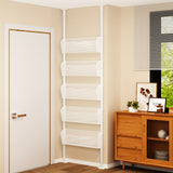 Estantería Metálica Inclinada de 5 Niveles con Panel Trasero, Estantes Ultradelgados Montados en la Pared para Sala de Estudio, Blanco, Sin Requiere Ensamblaje, Diseño Independiente, Solución de Almacenamiento que Ahorra Espacio