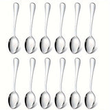 Juego de Cucharas para Cena de Acero Inoxidable de 12 Piezas, Juego de Cucharas para Sopa y Cenas de 17.02cm, Juego de Cucharas Grandes, Vajilla Moderna para Cocina/Hogar/Restaurante, Mango Redondo y Borde Suave, Apto para Lavavajillas