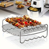 Rejilla Versátil de Acero Inoxidable para Freidora de Aire con Brochetas - Apilable, Parrilla Multiusos para Horno y Tostadora, Ideal para Asar, Cocinar al Vapor y Pan - Accesorio de Doble Capa