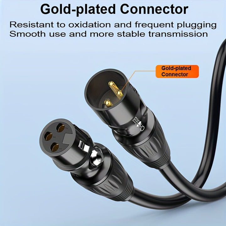 Cable de extensión XLR chapado en oro de CHOSEAL - Cable de audio de 3 pines masculino a femenino con protección de papel aluminio y blindaje trenzado, carcasa de aleación para mezclador de micrófono y amplificador, equipo de audio profesional | Cable de