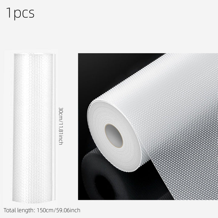 1 rollo de forro impermeable para gabinetes y cajones en EVA - Resistente a aceite, agua y manchas, antideslizante, organizador de cocina para estantes de refrigerador, cajones y mesadas - Fácil de limpiar, accesorios de almacenamiento para el hogar, pro
