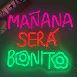 Una pieza de un vibrante letrero de neón: una elegante decoración de pared con luz LED de neón que mejora el ambiente, con una iluminación nocturna brillante y llamativa, con el refrán español "Mañana será hermoso". Funciona sin pilas y tiene un control
