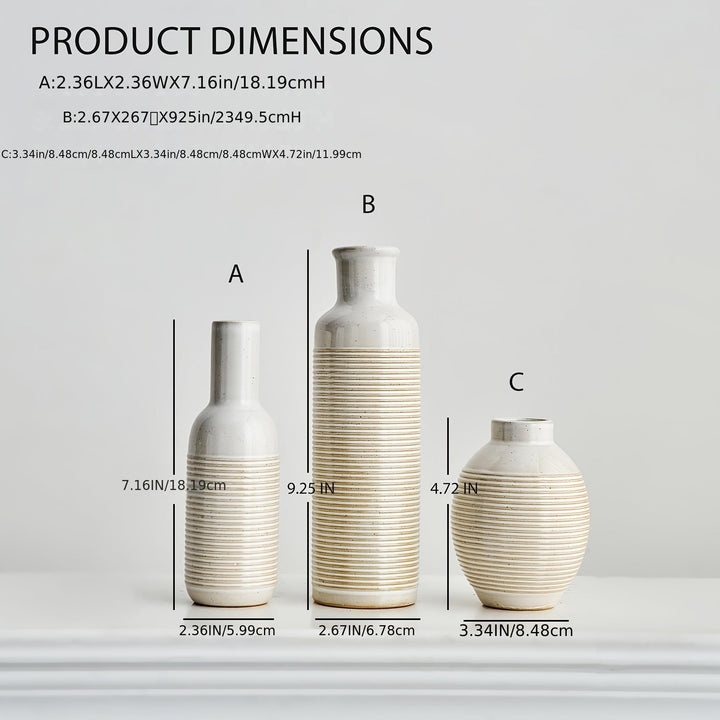 Conjunto de 3 jarrones cerámicos bohemios, conjunto de 3 jarrones decorativos redondos, para estilo de granja, con flores secas, ramos frescos y acuarios, para hogar, sala de estar, mesa de comedor y decoración de entrada