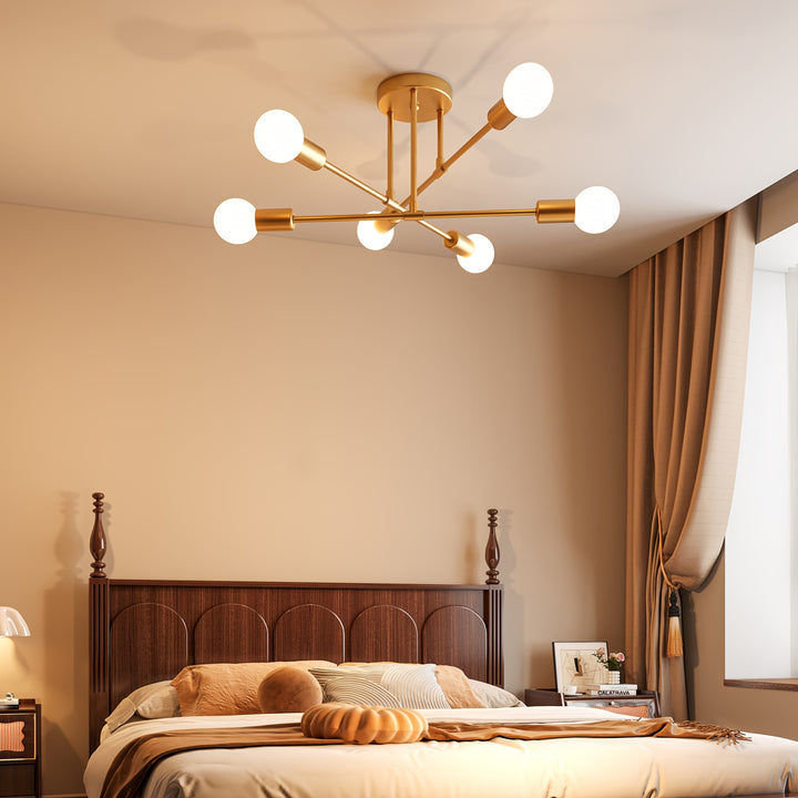 1pc Lámpara de Techo Semi-Encastrada de Hierro, Araña Satélite Pintura Industrial, Iluminación para Hogar, 110-240V, Adecuada para Dormitorio, Cocina, Comedor y Vestíbulo (Sin Bombillas)