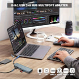 Hub USB multifunción 8 en 1, concentrador USB para computadora, hub USB C, lector de tarjetas TF/SD, salida de audio de 3.5 mm, ideal para transferencia de datos USB en computadoras
