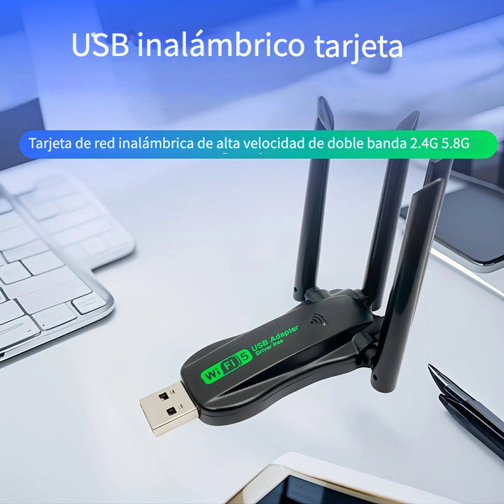 Tarjeta inalámbrica de doble banda con cuatro antenas y alta velocidad de 1300 m, enchufar y usar, sin necesidad de controladores ni calentamiento