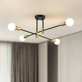 1pc Lámpara Colgante Industrial Moderna en Negro y Dorado - Elegante Aplique de Techo con 4/6 Bombillas, Montaje Semi-Encastrado, Base E26/E27 para Sala de Estar, Comedor, Dormitorio, Cocina, Café - Acabado Metálico Elegante, Sin Bombillas Incluidas, Luc