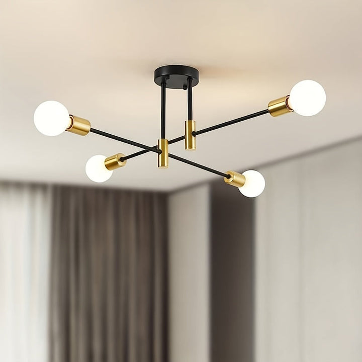 1pc Lámpara Colgante Industrial Moderna en Negro y Dorado - Elegante Aplique de Techo con 4/6 Bombillas, Montaje Semi-Encastrado, Base E26/E27 para Sala de Estar, Comedor, Dormitorio, Cocina, Café - Acabado Metálico Elegante, Sin Bombillas Incluidas, Luc