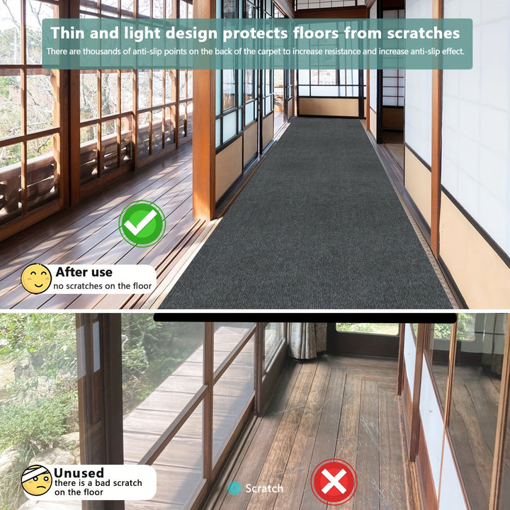 Alfombra rayada antideslizante y duradera para interiores y exteriores, lavable a máquina, de poliéster, para pasillo, cocina, sala, garaje o patio, en negro con rayas blancas, fácil de limpiar, cubrepiso decorativo, alfombra lavable