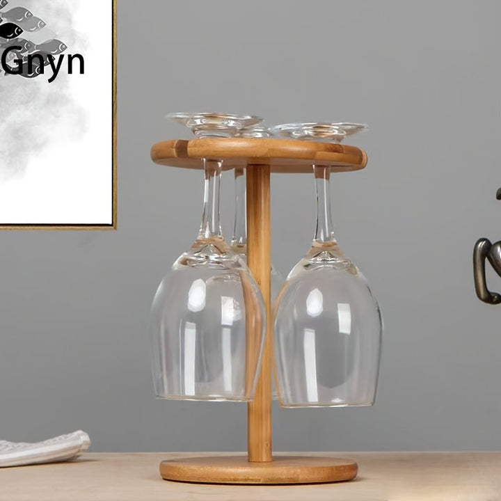 Soporte de vino de madera - Elegante soporte de vidrio invertido con 3 estantes para bar en casa, perfecto para copas y botellas, acabado de madera rústica, almacenamiento de botellas de vino | Accesorio de bar elegante | Construcción de madera