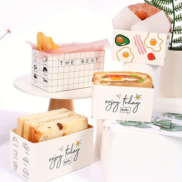 100 piezas de cajas para emparedados, bolsas gruesas para tostadas de huevo, loncheras, cajas desechables para hamburguesas, cajas de papel para postres y repostería
