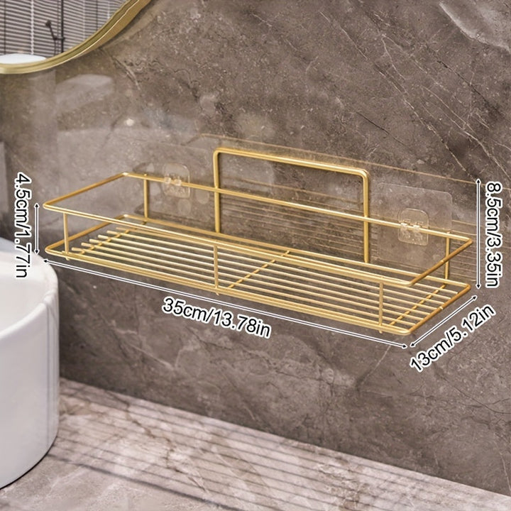 Organizador de Baño de Acero Inoxidable de Lujo - Montado en la Pared, Estante de Almacenamiento Sin Taladro para Artículos de Aseo y Esenciales, Ligero, Sin Perforación, Lavabo