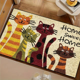 Alfombra de bienvenida con gatos acogedora, 1 unidad – Alfombra de poliéster suave lavable a máquina con divertidos gatos de dibujos animados y texto "HOGAR DULCE HOGAR", ideal para entrada, cocina, sala o decoración de dormitorio