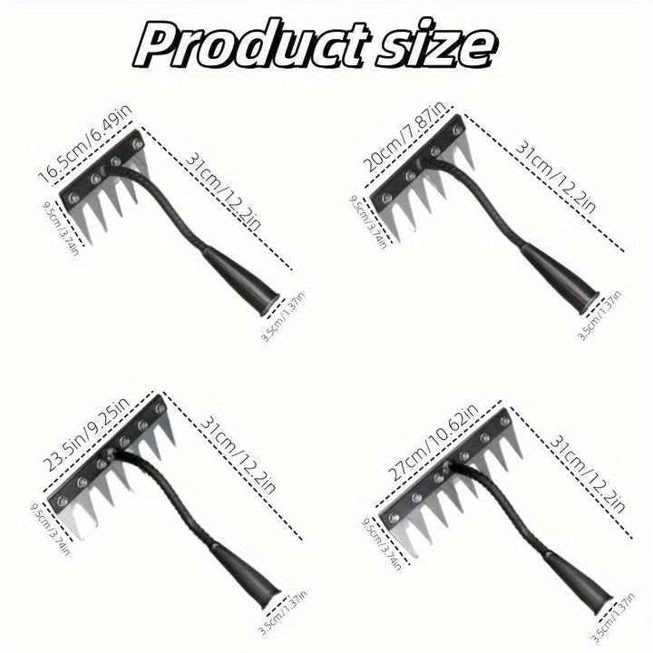 Rastrillo de jardín de acero al carbono de alta resistencia con mango más largo - Herramienta de desmalezamiento y aéreo de suelo sin esfuerzo, opciones de 5/6/7/8 dientes, ideal para jardinería y cuidado de césped, esenciales para jardinería | Mango erg