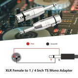 Adaptador XLR Hembra de Calidad Superior Xahpower a 1/4 Pulgada TS - Aleación de Zinc Duradera, Niquelado, Conector de Audio Desequilibrado para una Calidad de Sonido Cristalina con Micrófonos, Mezcladores, Guitarras y Cámaras
