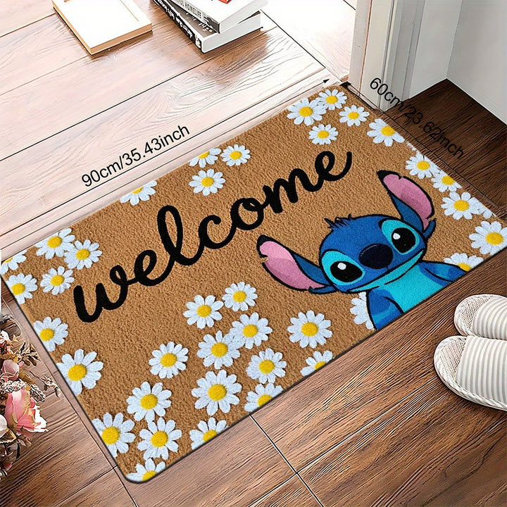1pc Alfombra de Poliéster Disney Stitch 2D PLANA, alfombrilla antideslizante para exteriores, tapete para sala de estar dormitorio cocina pasillo baño lavadora HYDD0321B5, 2D Plana