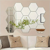 13 piezas de espejos hexagonales grandes de acrílico suave plateado, adhesivos para pared, decoración para baño, sala y dormitorio, hazlo tú mismo