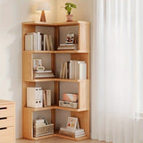 Estante de esquina de varios niveles - Madera, fácil montaje, beige claro, ideal para decoración del hogar y la oficina, solución de almacenamiento para el salón, almacenamiento de libros | Estante moderno | Construcción de madera, esquina del estante