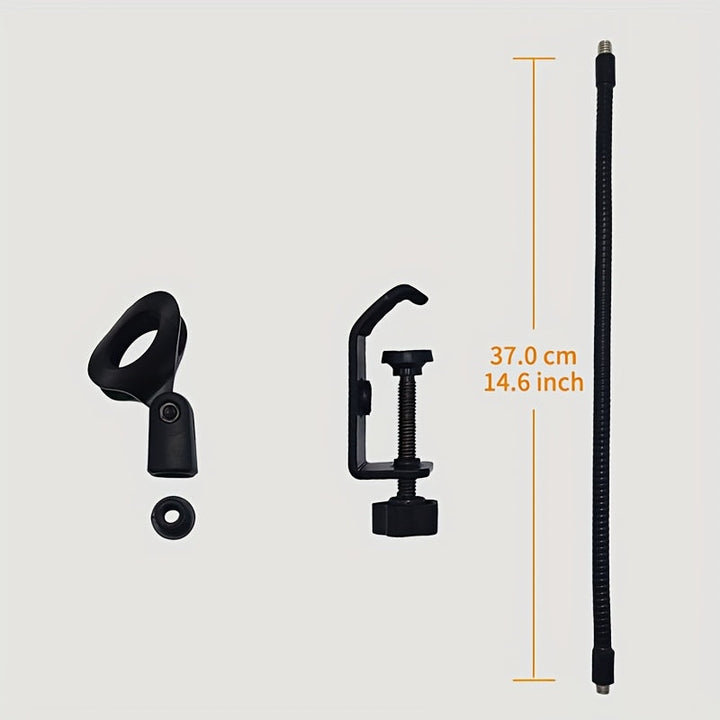 Extensión de soporte de micrófono de cuello de cisne de hierro, 37,08 cm, abrazadera de brazo flexible, negro