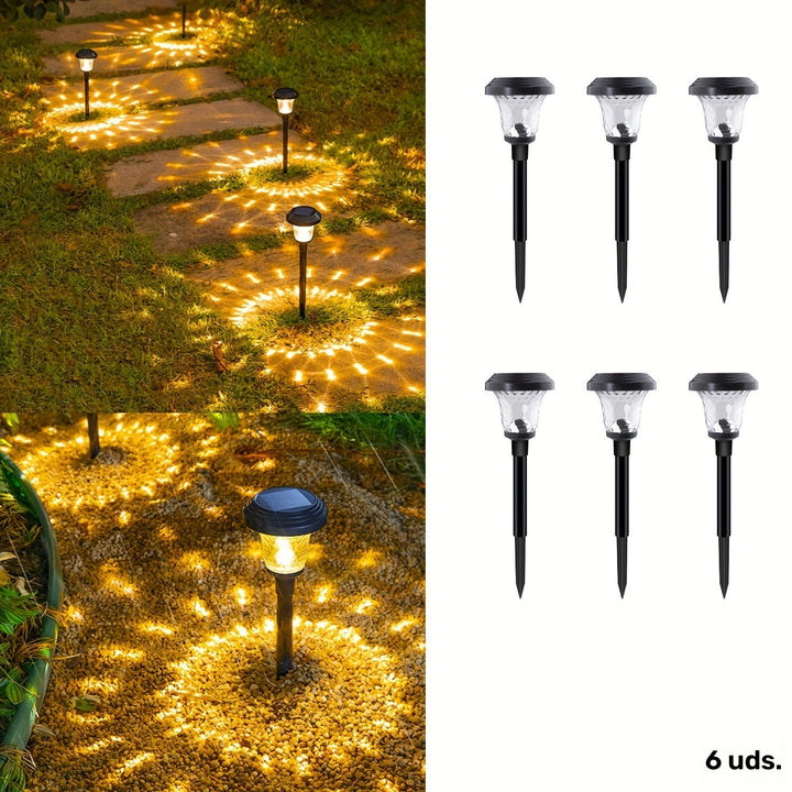 Conjunto de 6 Luces Solares LED para Paisajismo Exterior, Lámpara de Césped con Reflejo, Dos Colores Disponibles, Adecuado para Aceras, Patios, Jardines de Villas, Regalos Navideños y de Halloween