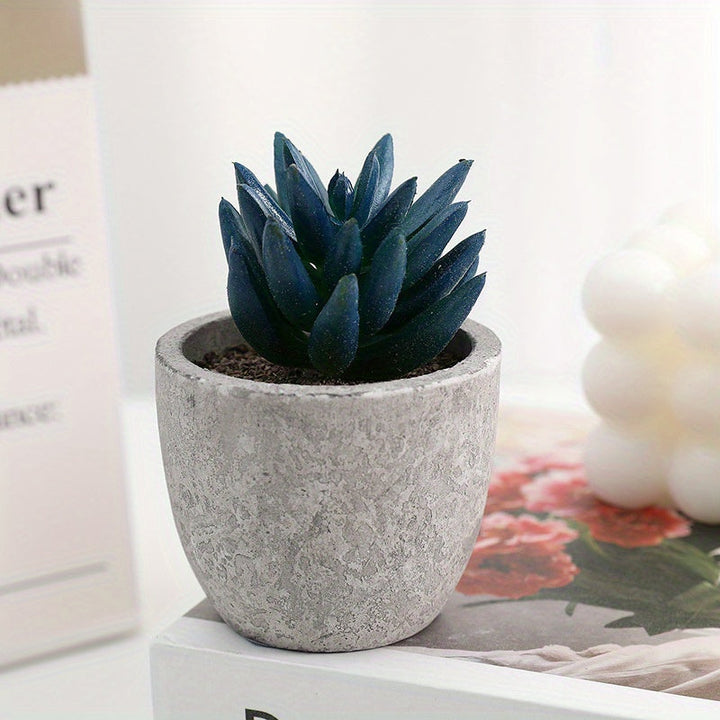 Juego de 10 Mini Suculentas Artificiales - Plantas Falsas de Plástico Modernas en Macetas de Concreto Gris para Decoración del Hogar, Jardín, Acuario y Bonsái