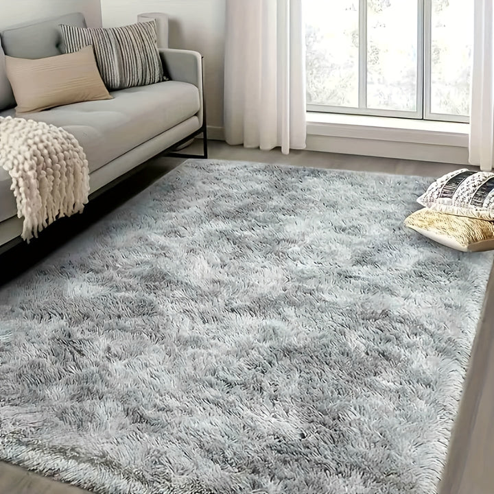 Alfombra grande para sala, diseño tie-dye en tono gris agua, textura esponjosa y ultra suave, moderna y decorativa, ideal para dormitorio