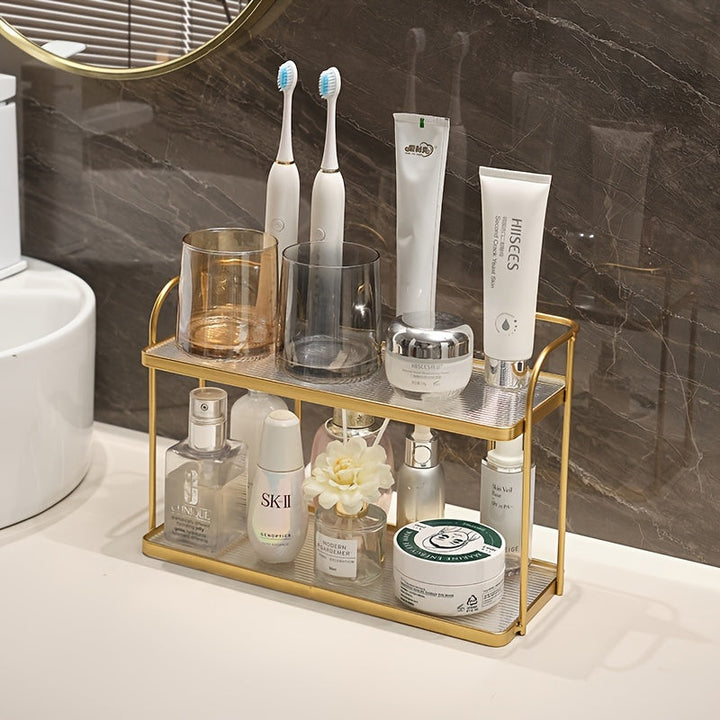Organizador de Baño de Doble Capa - Estante de Almacenamiento de Cosméticos de Hierro y Acrílico a Prueba de Óxido para Tocador, Soporte Multifuncional para Gel de Ducha, Decoración y Accesorios de Baño