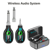 Sistema inalámbrico para guitarra de 2.4 GHz, material ABS negro, incluye transmisor, receptor, estuche para batería, carga magnética, compatible con audio mono de 6.35 mm y 3.5 mm, para instrumentos musicales eléctricos