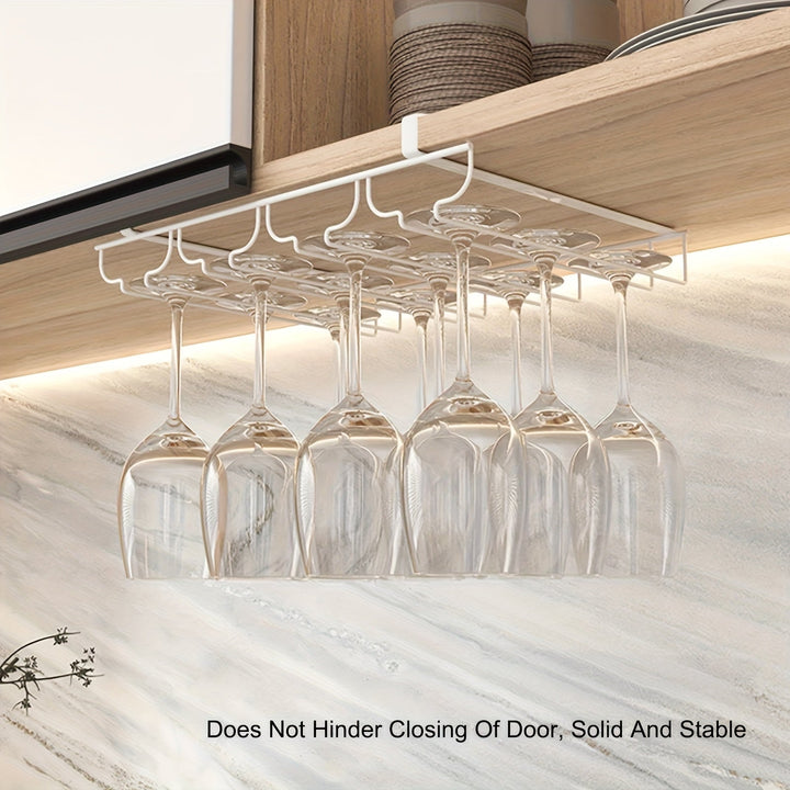 Soporte para Copas de Vino sin Taladro para Debajo del Gabinete - Estante para Vasos con Acabado Metálico y Fácil Instalación, Ahorra Espacio para Copas de Borgoña, Champán y Cóctel, Construcción Duradera