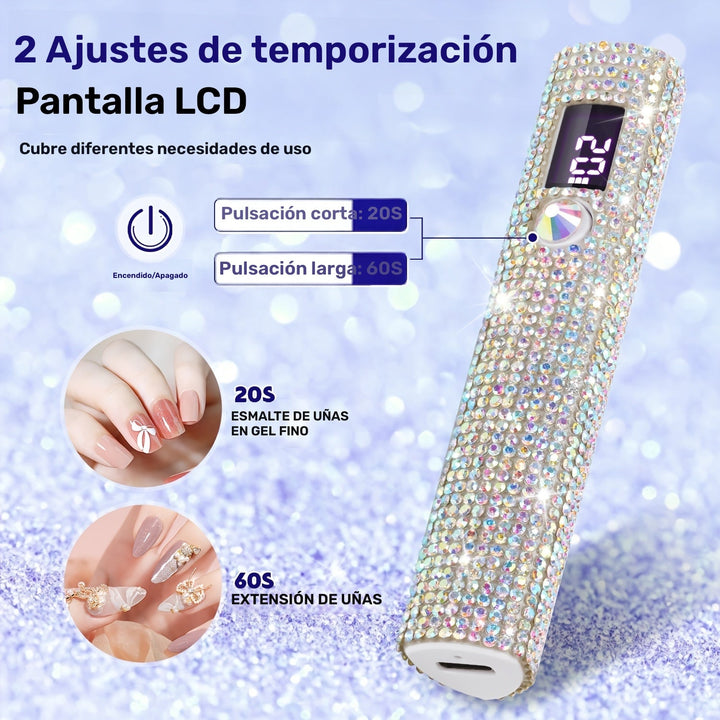 Secador de uñas portátil con cristales brillantes - Recargable por USB, batería de litio, ideal para manicura y pedicura, diseño compacto para viajes, esenciales para el cuidado de las uñas | Lámpara de uñas recargable | Secador de uñas duradero, accesor