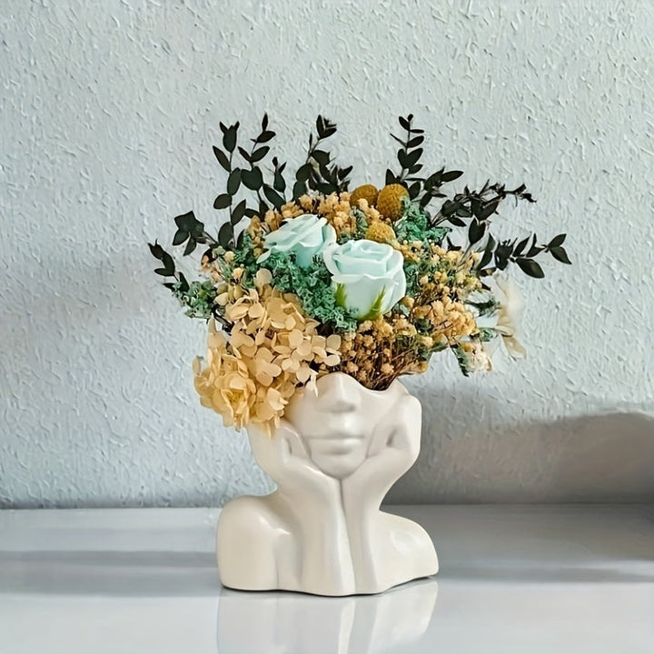 Jarrón de Resina Blanca con Cara Humana Abstracta - Decoración Moderna para el Hogar y Contenedor de Flores, Escultura Contemporánea para Sala de Estar, Oficina, Hotel, Jardín, Pieza Artística de Arte, Artesanía Intrincada, Perfecto para Acción de Gracias