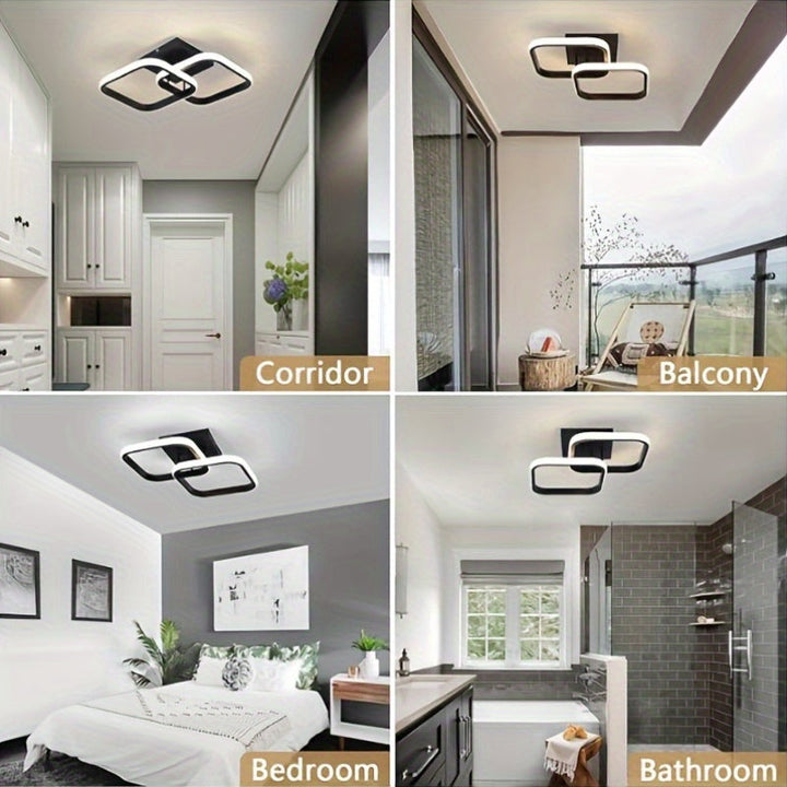 1 Luz de techo LED moderna con patrón geométrico - Iluminación de techo semi-revestida ajustable, adecuada para oficina, café, cocina, pasillo, balcón, escaleras y dormitorio, diseño cerca del techo, acabado metálico, cableado, 110V-240V, iluminación amb