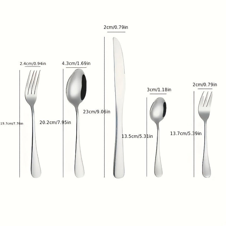Juego de 30 piezas de vajilla de lujo, juego de cuchara, tenedor y cuchillo, elegante juego de cubiertos de acero inoxidable, juego de cubiertos de café, juego de cocina, juego de cubiertos plateados - Seguro para lavavajillas - Ideal para Navidad, Hallo