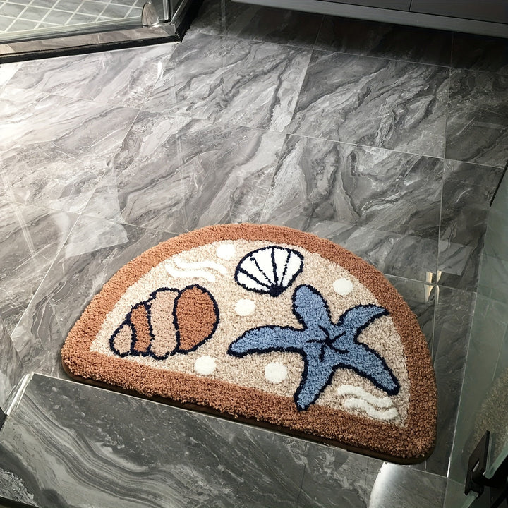 Tapete de baño con diseño de estrella de mar y conchas, 44.96x69.85 cm - Suave, lavable a máquina, respaldo antideslizante de TPR, alfombra esponjosa absorbente para baño, dormitorio, cocina y entrada