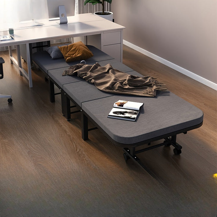 Cama Plegable de Oficina, Estructura de Metal, Gris, Diseño de Cuatro Pliegues, sin Materiales de Madera, para Muebles de Oficina en Casa, Uso sin Electricidad