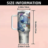 1 taza de vacío con asa de Disney Stitch, 40 oz, aislada, con asa, popote, solo lavar a mano, reutilizable, multiusos, no eléctrica, gran capacidad, diseño elegante, con viajes, deportes, actividades al aire libre, para café, bebidas frías y calientes.