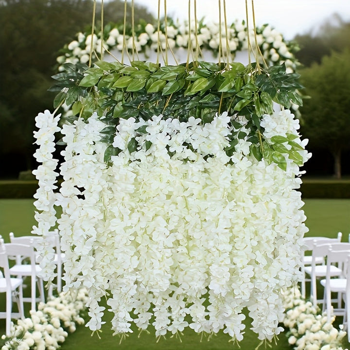 48 Piezas de Guirnalda Artificial de Glicina para Exteriores - Flores Plásticas Blancas Colgantes para Bodas, Fiestas y Festividades - Decoración Resistente a Todas las Estaciones sin Mantenimiento para Jardín o Paredes
