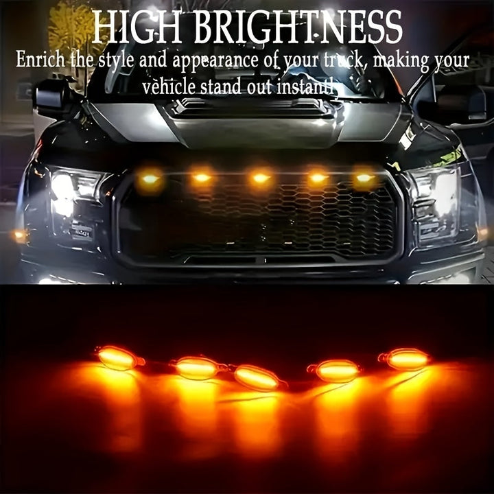 Luces decorativas LED para parrilla automotriz, luces ambientales auxiliares amarillas, ideales para sedanes, SUVs y camionetas, sin batería