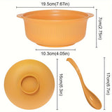 Juego de Dos Piezas de Material Plástico PP Apto para Alimentos con Tapa y Cuchara Larga, Bol Grande en Forma de Casserole 1100ml/38oz, Estilo Japonés/Coreano, Cuenco Ramen, Recipiente para Arroz, Fiambrera Familiar, Capacidad Extendida