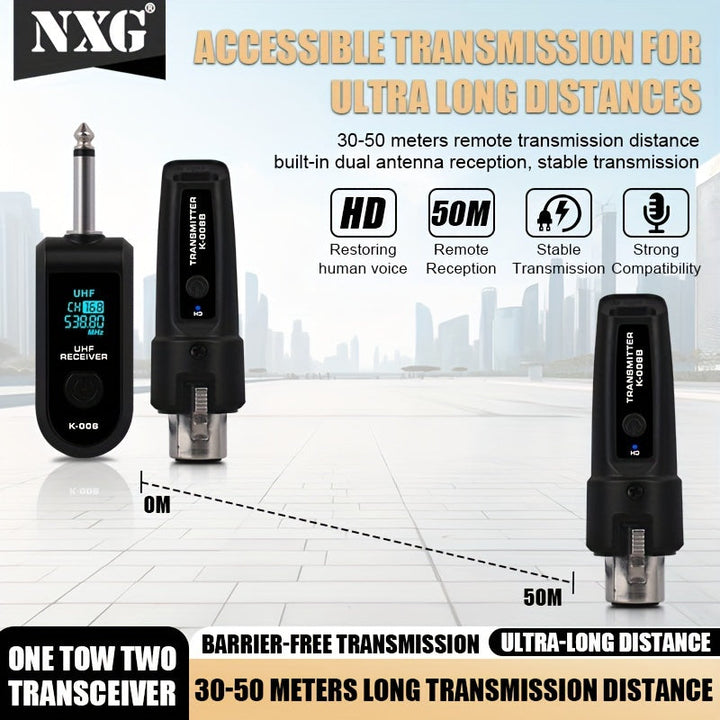 Sistema de Transceptor sin varillas NXG - Compatible con XLR, Comunicación Bidireccional, Recargable USB-C, Alcance Largo hasta 30m/100ft, para Estudio en Casa, Karaoke en Vivo, Podcasts, Conciertos - Compatible con Micrófonos Condensador/Dinámicos (Opci