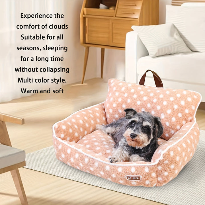 1 Cama de sofá para mascotas de algodón para gatos y perros con asa, tumbona acolchada suave y cómoda con respaldo para todas las estaciones - Lavable a máquina