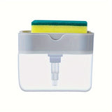 Dispensador de Jabón para Platos y Soporte para Esponja, 1pc, Metálico Plateado para Fregadero de Cocina, Sin Esponja Incluida