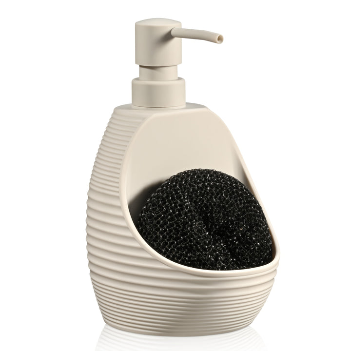 2 en 1, dispensador de jabón de cocina moderno negro y blanco con soporte para esponja - Diseño de onda elegante, jabón líquido reutilizable o, decoración de baño o cocina que ahorra espacio, dispensador de jabón de cocina