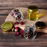 16-Pack Mini Tarros de Vidrio Hexagonales de 45ml con Tapas de Tornillo Doradas, Multiusos, Aptos para Lavavajillas, Reutilizables, Botes Herméticos para Miel, Mermeladas, Especias, Regalos de Boda, Manualidades de Bricolaje