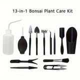 13 piezas de herramientas de bonsái premium | Diseño duradero de madera y metal | Incluye tijeras de poda, cuchillo de reemplazo de maceta, cubo de agua | Adecuado para plantas en maceta, cactus, miniaturas