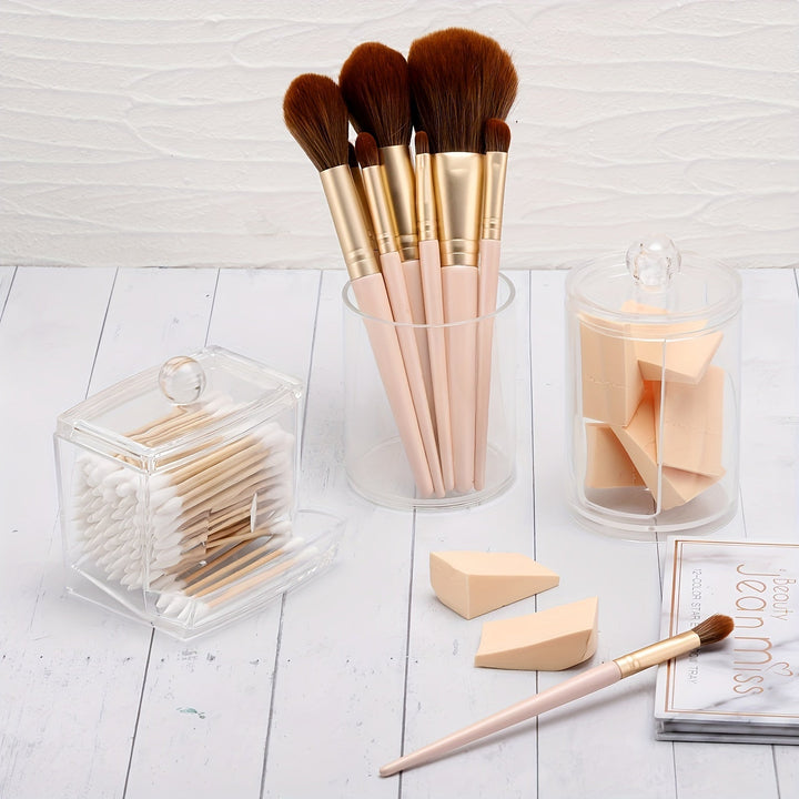 3 Piezas de Tarros Acrílicos Transparentes con Tapas – Organizador para Maquillaje, Baño y Hogar, Diseño Multicompartimento para Fácil Ordenación, Solución de Almacenamiento Elegante | Contenedores de Material Acrílico Claro