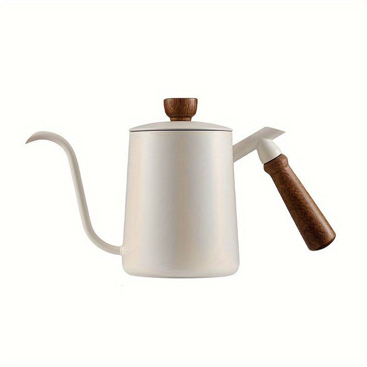 Cafetera de Acero Inoxidable de 600ml con Mango de Madera - Infusión por Goteo, Diseño de Pico Largo para Uso Doméstico - Perfecta para Halloween, Navidad, Pascua, San Valentín, Acción de Gracias