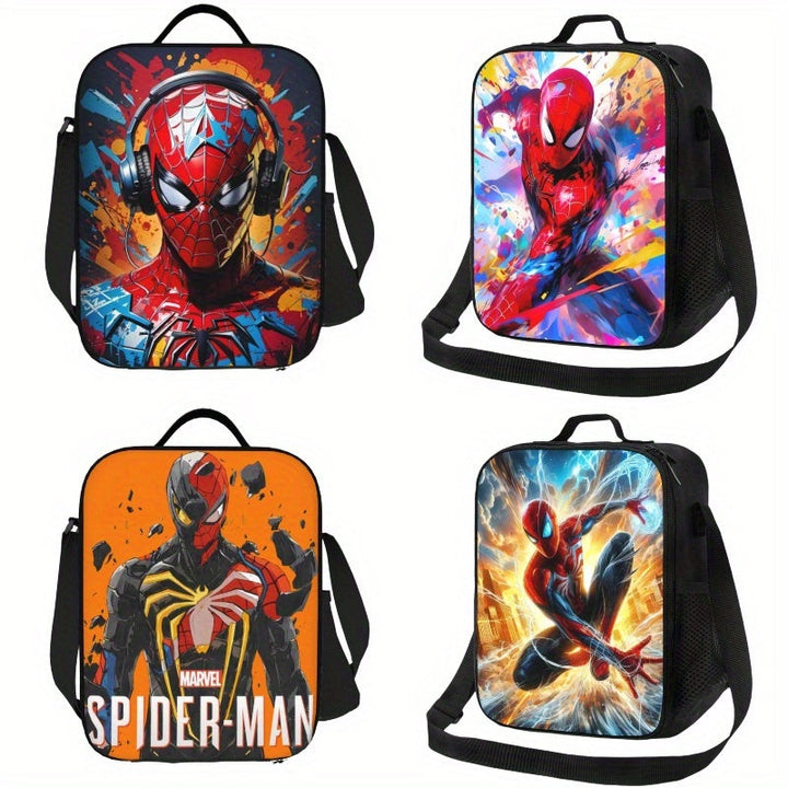 1 bolsa térmica de almuerzo Marvel Spider-Man, diseño vibrante de superhéroe, bolsa térmica sin contacto con alimentos para trabajo, escuela o picnic, poliéster duradero, solo lavado a mano, cierre con cremallera segura, diseño de personaje de caricatura